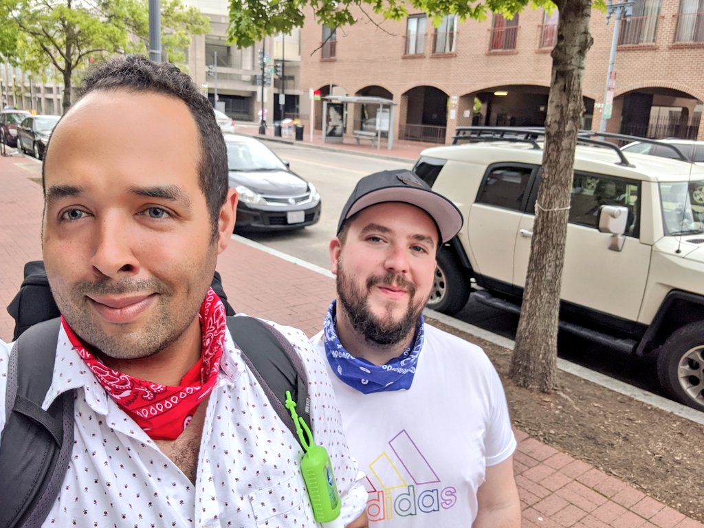 There are several gay couples sporting the same look. (Matching bananas, one with a backpack). – at  Shaw Heritage Trail