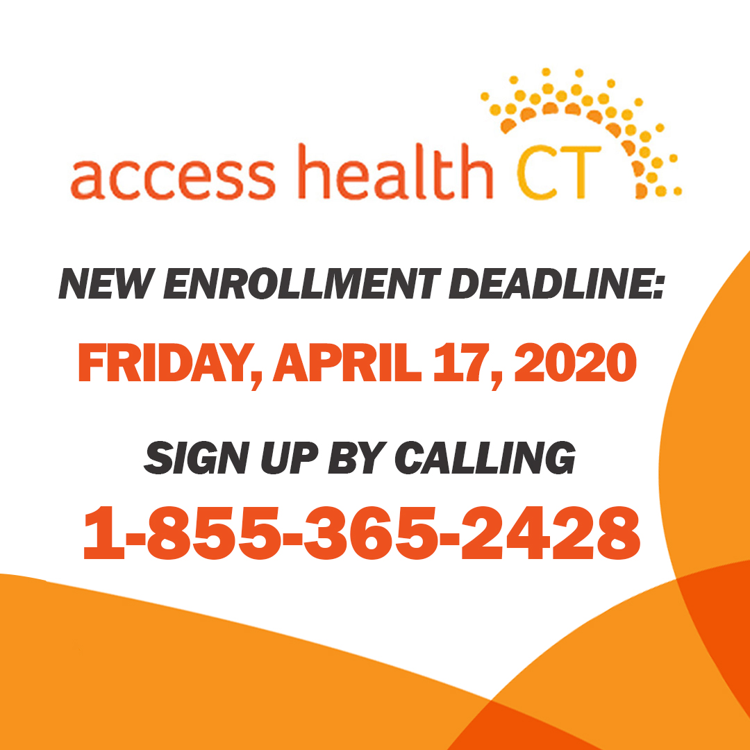 CTDOL's tweet photo. The #AccessHealthCT New Special Enrollment Period has been extended through Friday, April 17th for uninsured #CT residents to enroll in a #healthinsurance plan. The only way to sign up for this Special Enrollment Period is by calling 1-855-365-2428. Info @ https://t.co/doyQK33sb1 https://t.co/uPs4qG5hqz