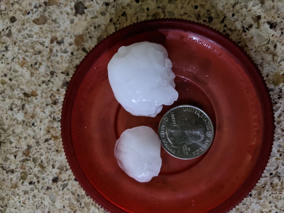 Lots of pictures of quarter to golf ball sized hail. Here's a few sent in  @1011_News.