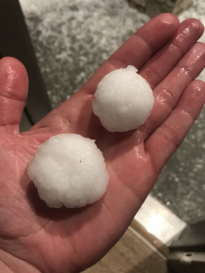 Lots of pictures of quarter to golf ball sized hail. Here's a few sent in  @1011_News.