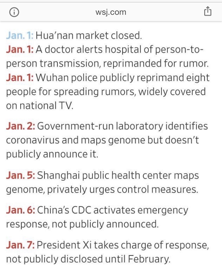 This article came out January 9th. The story is still up without the accurate info at  @nytimes.  @WSJ broke down the actual timeline. Link here, details in screenshots below:  https://www.google.com/amp/s/www.wsj.com/amp/articles/how-it-all-started-chinas-early-coronavirus-missteps-11583508932  https://twitter.com/nytimes/status/1215181451190251520