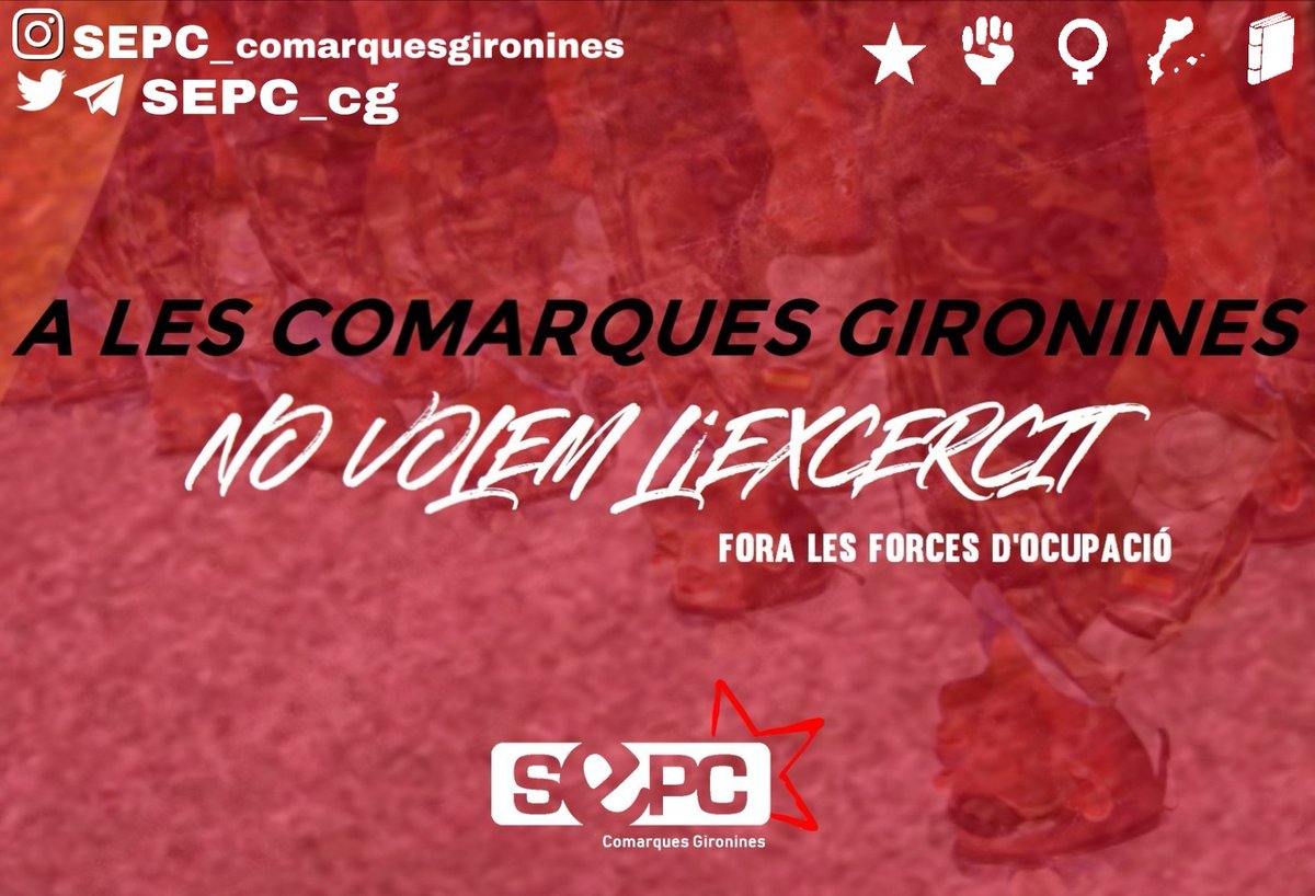 ❌ L'exèrcit no ens defensa; ens ataca. Ni a les #comarquesgironines , ni als Països Catalans, no sou benvinguts!

🥁 Si l’exèrcit es passeja pels carrers dels nostres pobles, cassolada immediata!

#ForaLesForcesdOcupacio
