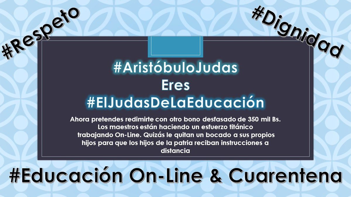 Marielaangulo's tweet photo. #AristobuloJudas #ElJudasDeLaEducacion 
Los maestros están apoyando en las clases por televisión. Ahora cumpla Usted con los pagos pendientes 280% https://t.co/3obnEmcRoZ