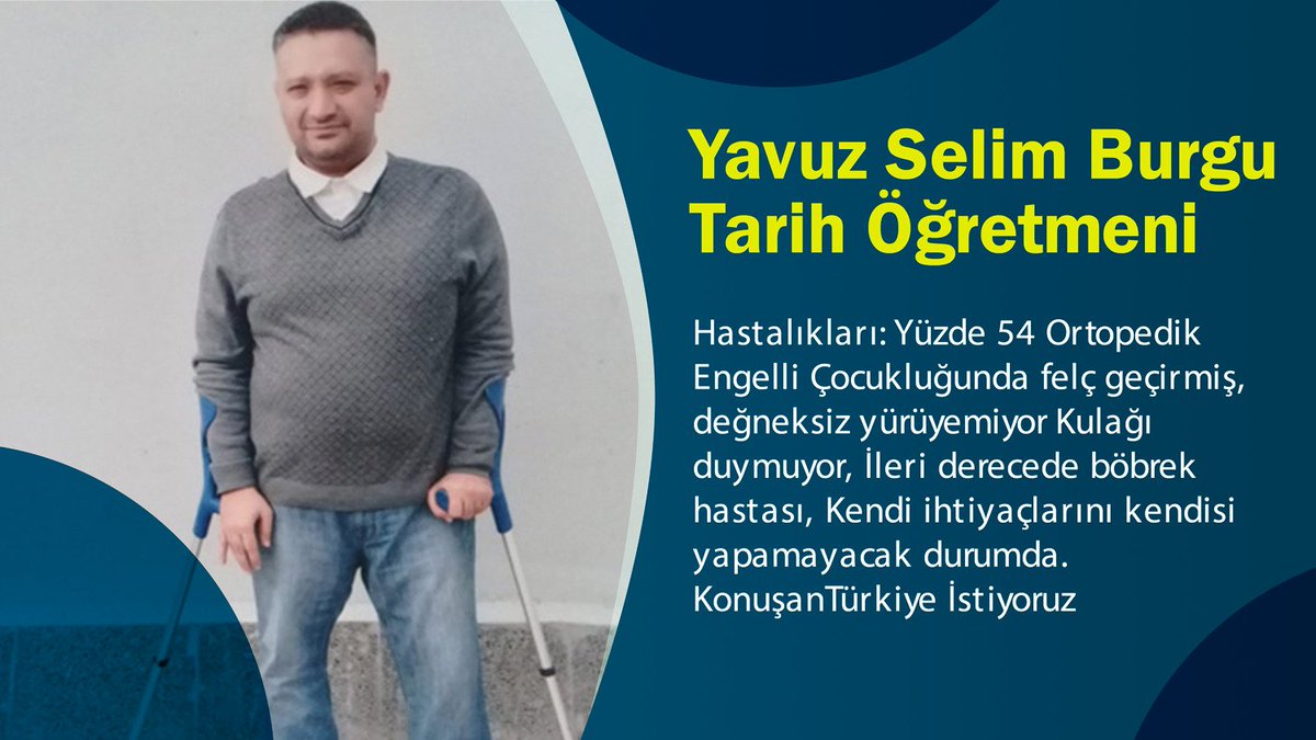 Zehrakaya_3's tweet photo. Yavuz Selim Burgu war Geschichtslehrer.
Er ist zu 54% orthopädisch behindert und kann nicht ohne Krücken gehen. Außerdem kann er nicht hören und ist Nierenpatient.Trotzdem befindet er sich im Gefängnis in der Türkei.

#COVID19InTurkeysPrisons https://t.co/05cH5eNflO