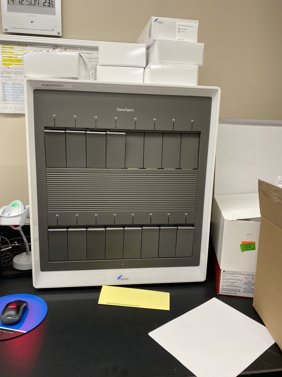 KennethSableMD's tweet photo. I toured the laboratory @JSUMCNJ this morning, where Shannon showed us all of the amazing work they are doing. We can now test a few hundred samples a day directly onsite between the Abbott m2000, Abbott ID NOW, and Cepheid machines! #progress #hope #jsumc https://t.co/cHinSFSlkd