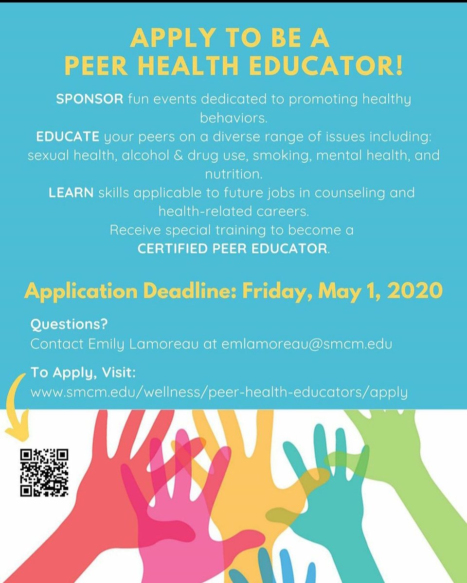 Do you want to become a Peer Health Educator? Applications are out now until May 1st! More information in the photo below!