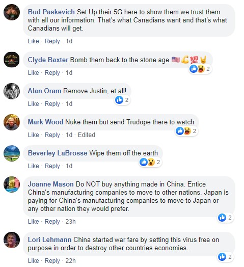 5/ Patriots on Facebook are having a collective meltdown and calling for violence against China.   #COVID19 LINK:  https://bit.ly/2V2RPqr&q...