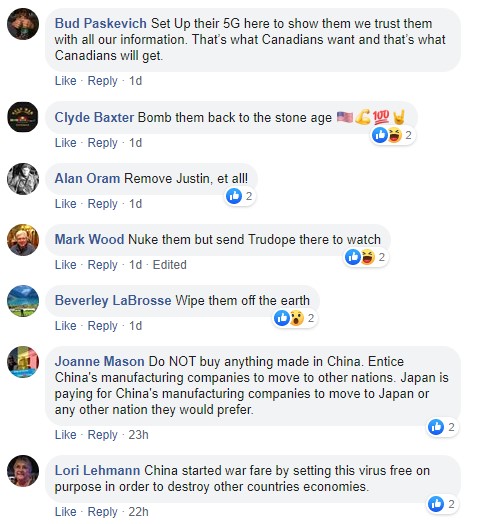 5/ Patriots on Facebook are having a collective meltdown and calling for violence against China.  #COVID19 LINK:  https://bit.ly/2V2RPqr 