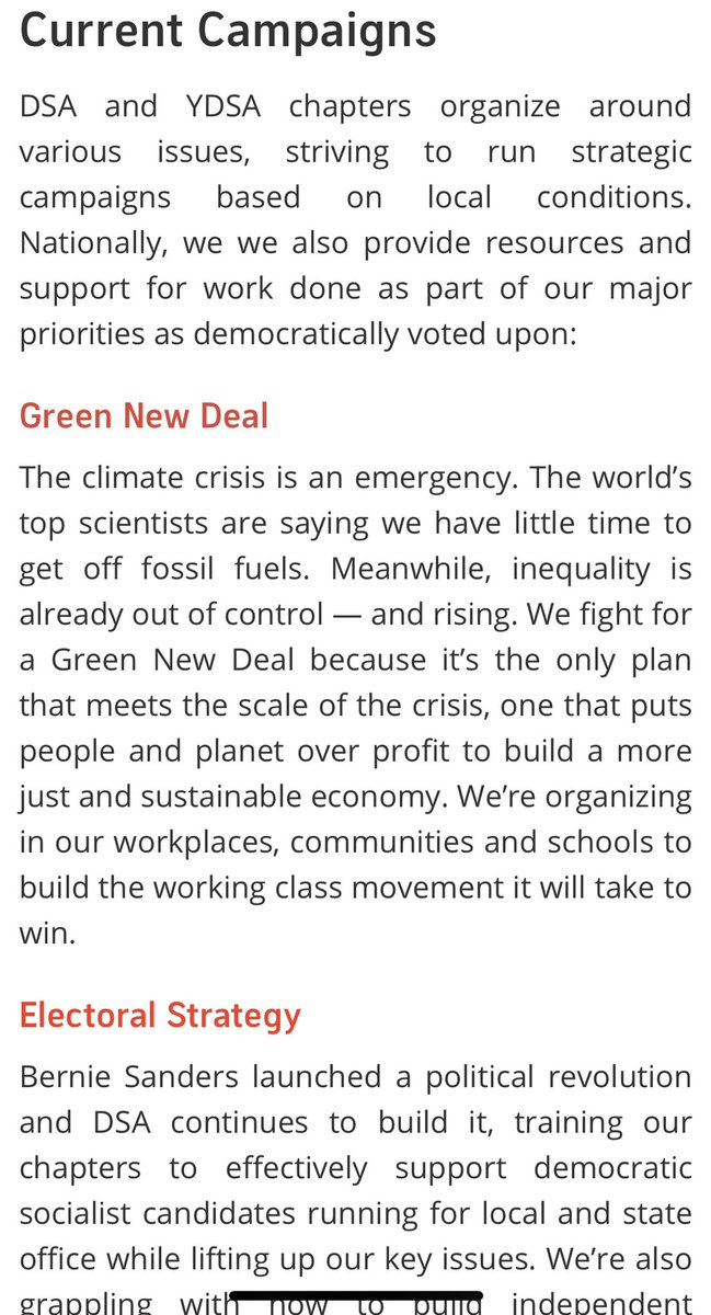 3. Who the fuck the DSA are: striving to run strategic campaigns based on local conditions. eg, the presidency isn’t their main focus. When they do electoral politics, it’s with *socialists*.  https://www.dsausa.org/ 