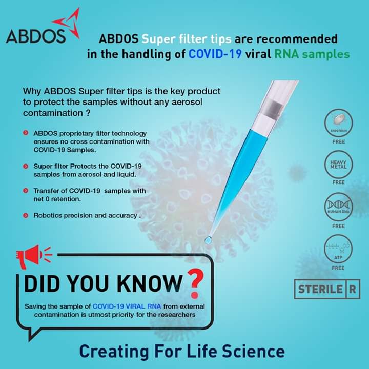 VicusVd's tweet image. ABDOS is organising a live webinar  on &quot; ABDOS FILTER TIPS IN HANDLING OF COVID19 VIRAL RNA SAMPLE &quot;.  Please find the below details to sign up. 
Region :SIA &amp;amp; AFRICA
 2020, Monday docs.google.com/forms/d/1NxKUc…

#ABDOS | #CreatingForLifeScience | #covid19testing #covid19