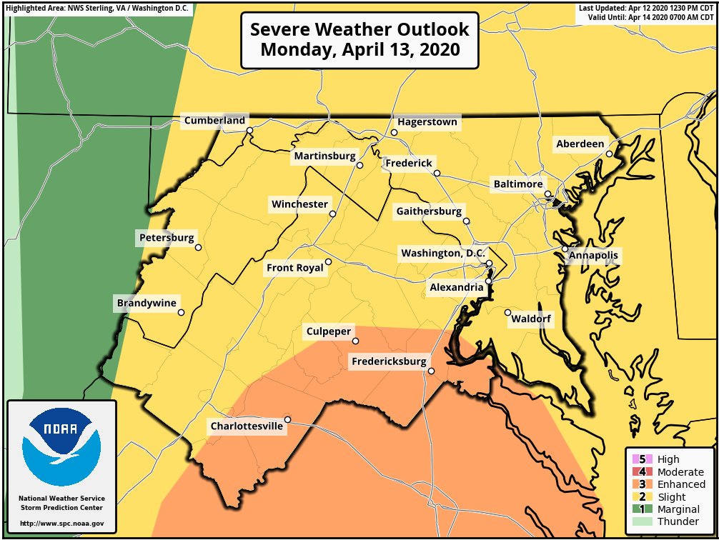Potential for a significant severe weather outbreak throughout the day on Monday. Multiple rounds of severe storms expected between sunrise and mid-afternoon. Storms will bring a threat for large hail, damaging winds, and tornadoes.