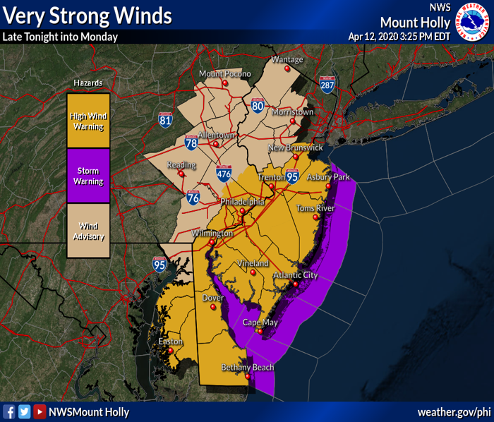 A strong storm system will impact the area late tonight into Monday, bringing the potential for damaging winds, severe weather, locally heavy rain, and minor coastal flooding. 

Refer to weather.gov/media/phi/curr… for detailed information and stay safe!
#njwx #dewx #mdwx #pawx