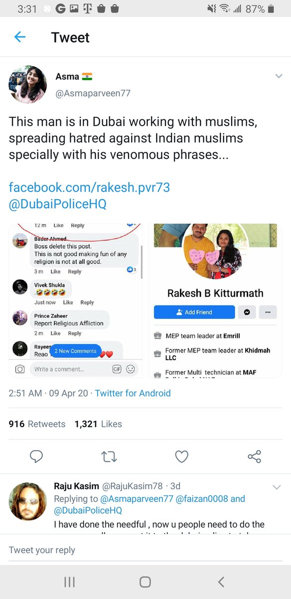 PurnimaNath's tweet photo. A new #SocialMediaJihad: living in India, muslims like @asmaparveen77 @RajuKasim78 are acting against Hindus in Islamic countries. Look at their coordination and organization. #SpinelessHindus when will you grow some 'manhood'? #FacebookJihad @PMOIndia Secularism ISN'T working. https://t.co/6LSiOOH5IM