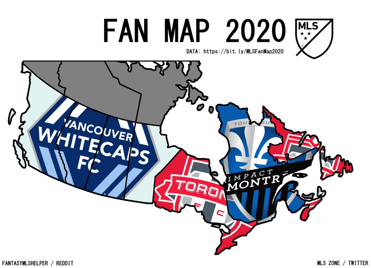 MLS_ZONE's tweet photo. Here is the 2020 #MLS Fan Map!

States and provinces were decided by fans via a survey that received 5000+ responses.

Click the link to view the data. https://t.co/7yTGUhUlRt https://t.co/ojaIpQngBX
