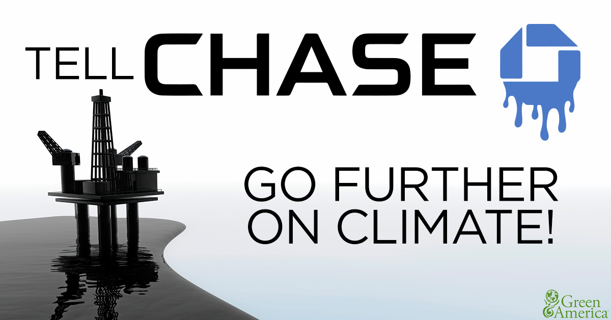 GreenAmerica's tweet photo. JPMorgan @Chase execs say they plan to restrict support of #fossilfuels, but how can they do that if Chase remains the industry’s largest funder? 🤔

Tell them to #StopTheMoneyPipeline today! https://t.co/fzOQxxvJL6

#DefundClimate #divest https://t.co/BxiAhOisqv