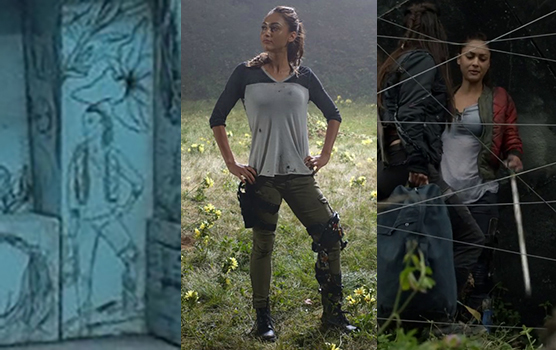 Now a few more character portraits. This image of Raven with a brace doesn't 100% fit a scene from the show, but it looks a lot like this promo pic of her - except for her red jacket, which she wore in 2x05 when Clarke first saw her with a leg brace.