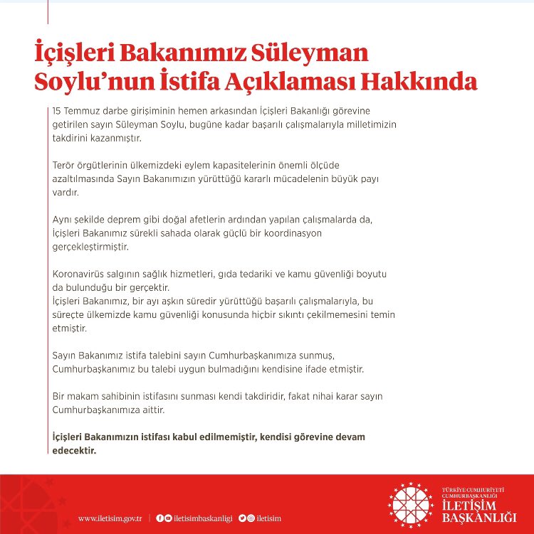Soysuzlar kudursun İç işleri bakanımız istifası kabul edilmedi #sueleymansoyluyalnızdeğildir #istifanikabuletmiyoruzSOYLU