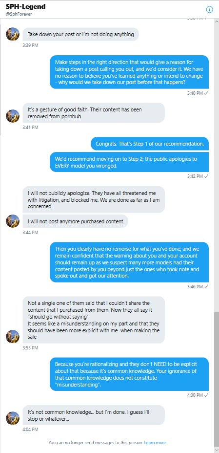 We'll share DMs that we had with  #OnBlast  @SphForever.(Note the lack of understanding, lack of remorse, & threats to "make things worse" if not getting their way - then blocked us!)Please  #RT so other models know NOT to provide them with content as they're not to be trusted!