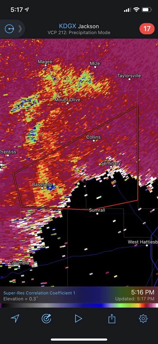 Beth Carpenter Tds Weather בטוויטר A Confirmed Large And Extremely Dangerous Tornado Is Currently On The Ground Near Bassfield Mississippi Very Strong Couplet Cc Drop Out And Bwer Noted On Radar