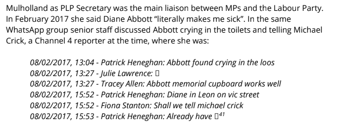 And now for the ANTI-BLACKNESS and misogynoir! No sympathy from party staff for Diane Abbott crying in the loos (likely because of the abuse she receives). One of them told a journo about it.