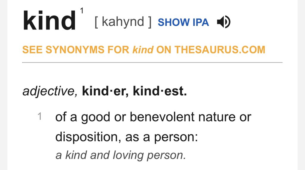 There’s a difference between being “kind” & being “nice”. It’s an important one — especially now. The modern definitions are fairly similar. The roots are not. I think this is worthy of consideration as I’m seeing people endangering others by confusing the two.