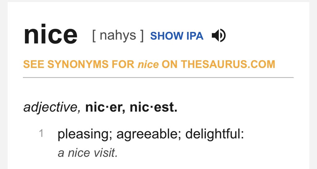 There’s a difference between being “kind” & being “nice”. It’s an important one — especially now. The modern definitions are fairly similar. The roots are not. I think this is worthy of consideration as I’m seeing people endangering others by confusing the two.