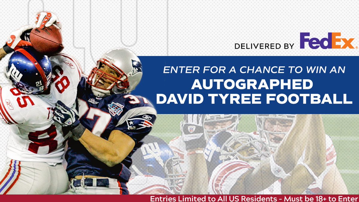 Giants's tweet photo. Enter for a chance to win an autographed David Tyree football!

𝗘𝗡𝗧𝗘𝗥 𝗛𝗘𝗥𝗘: https://t.co/p2dR8NWCZ7

#SBXLIIFlashback | @FedEx https://t.co/r8EHyzVIDt