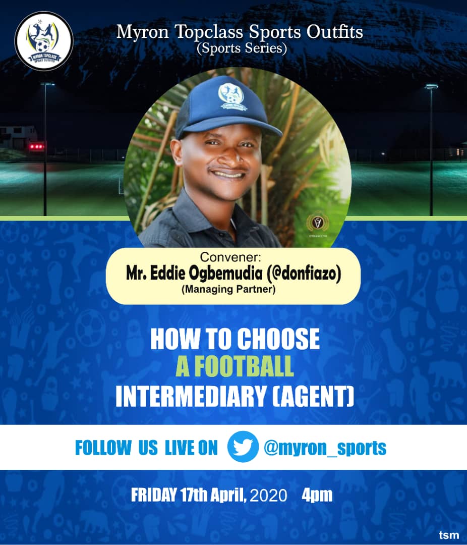 myron_sports's tweet photo. Dear Footballers, Club Owners, Academy, Coaches, Guardians, Parents let's talk about how to select a football Intermediary
Save the date

#MyronSportsSeries https://t.co/oT7dBdYgRI