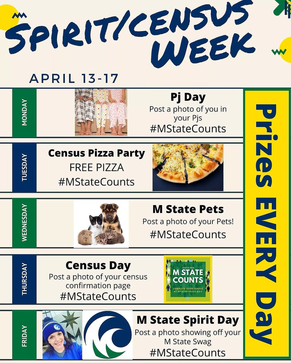 mstatestudents's tweet photo. Get ready to win some great prizes next week! Check back each day for the challenge of the day! #MStateCounts https://t.co/H3YkkWoBXn