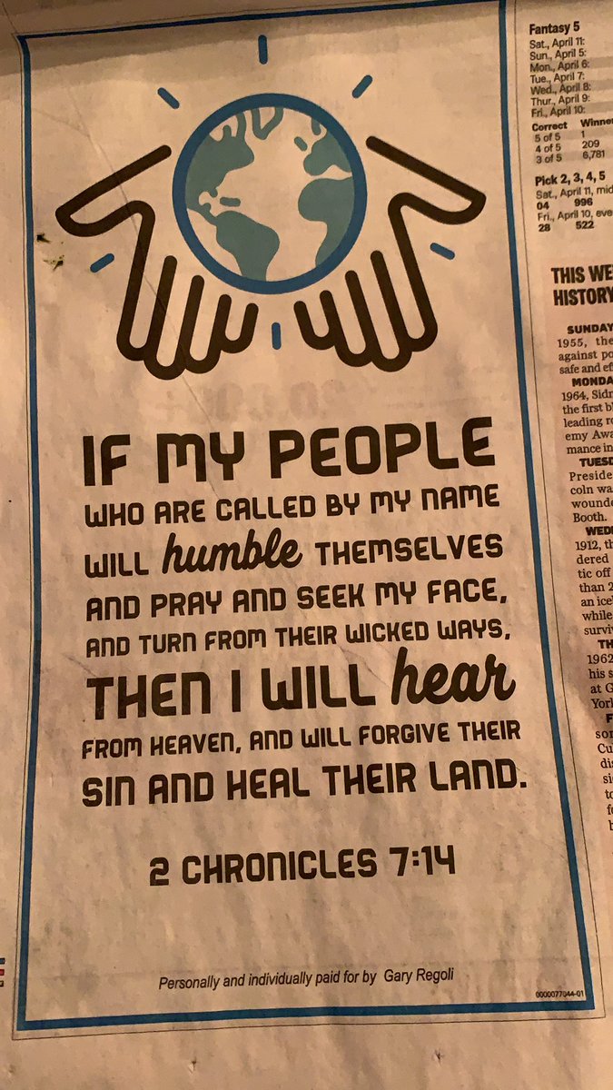 Thank you Gary Regoli for you ad on page 2A of the April 12, 2020 Tampa Bay Times Happy Easter.