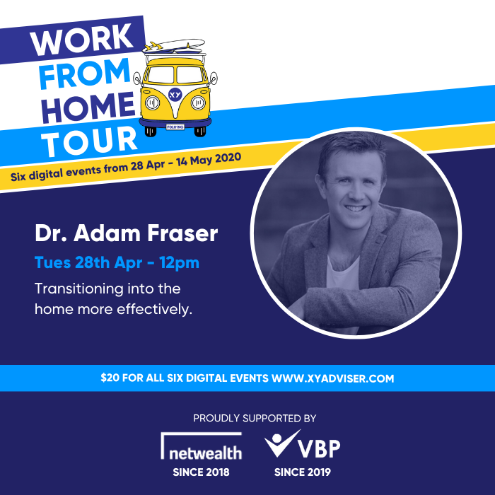 Ensombl's tweet photo. We're excited to have @DrAdamFraser kicking off our #workfromhometour on the 28th as he takes us through his cutting edge research and uses science to explain how #financialadcisors can transition into the home more effectively. Tix here - https://t.co/jj11doeqxH https://t.co/U4JDdMykIs