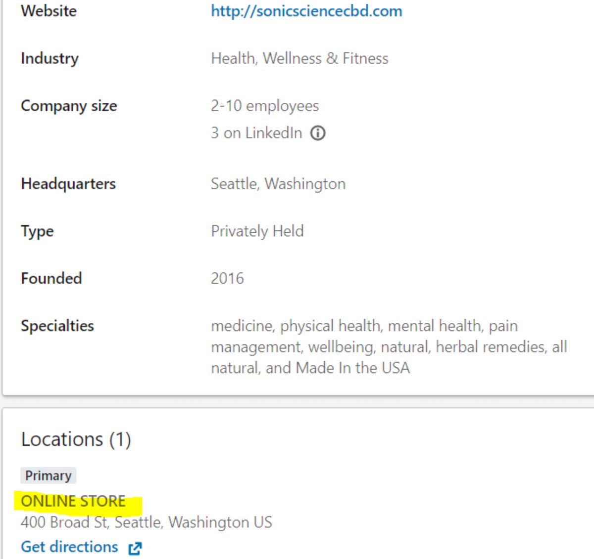 Sonic Science is listed as Online store but they have the address 400 Broad St, Seattle, WA 98109 is Space NeedleSean Lawson is the Account Manager @ Soulshine & is also listed on the Sonic Science website as a key employee  $GRNF  https://www.soulshinecannabis.com/locator/&... href=