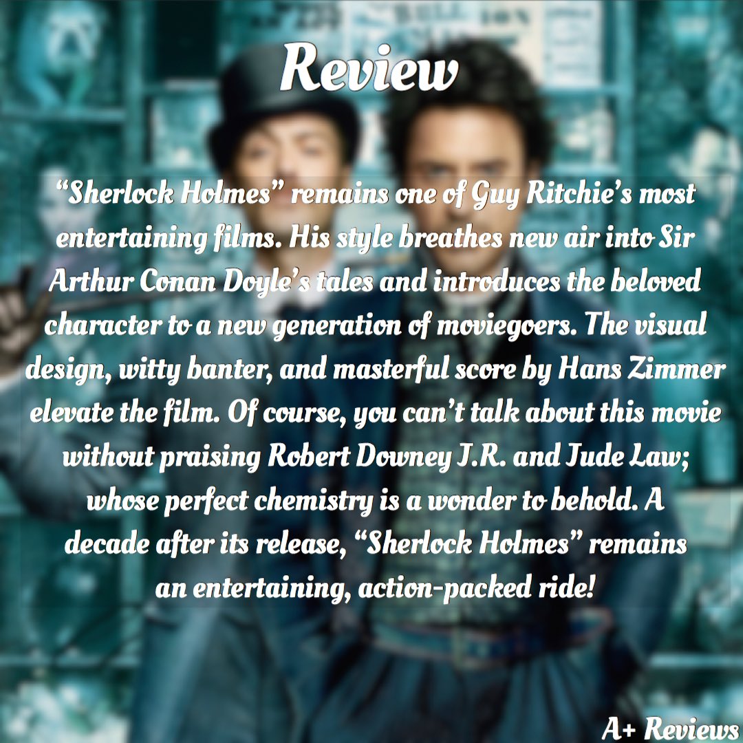 AReviews3's tweet photo. Daily Quarantine Recommendation: “Sherlock Holmes”  Robert Downey JR and Jude Law shine inmodern adaptation of classic literary characters. #sherlockholmes #robertdowneyjr #judelaw #guyritchie #action #comedy #literature  #hanszimmer #netflix #quarantine #greatfilms01 https://t.co/YBN579vrHS
