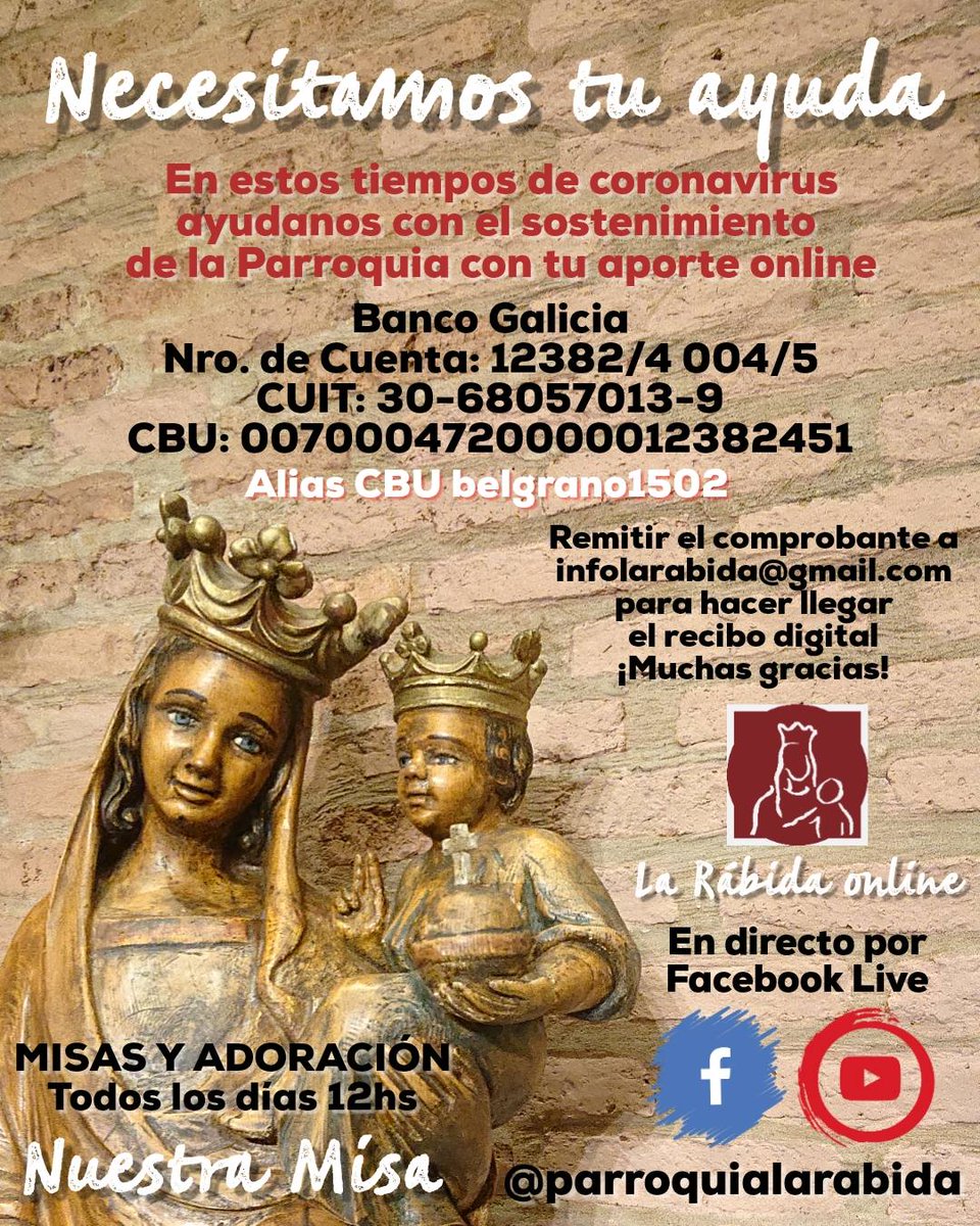 ParroqLaRabida's tweet photo. Ayudanos con el sostenimiento de La Rábida
https://t.co/f2ZtOI4ydR
infolarabida@gmail.com https://t.co/9z4l4jJD6n
