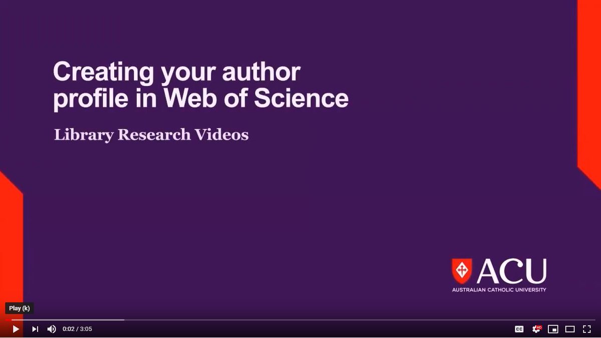 LibraryACU's tweet photo. Create an author profile in Web of Science, track citations and find evidence for your Research Quality Rating. Find out how in Creating an author profile in Web of Science; part of the #LibraryACU Research Support video series. https://t.co/0XQUi6VZmW   #researchimpact https://t.co/EaaQDtrt5g