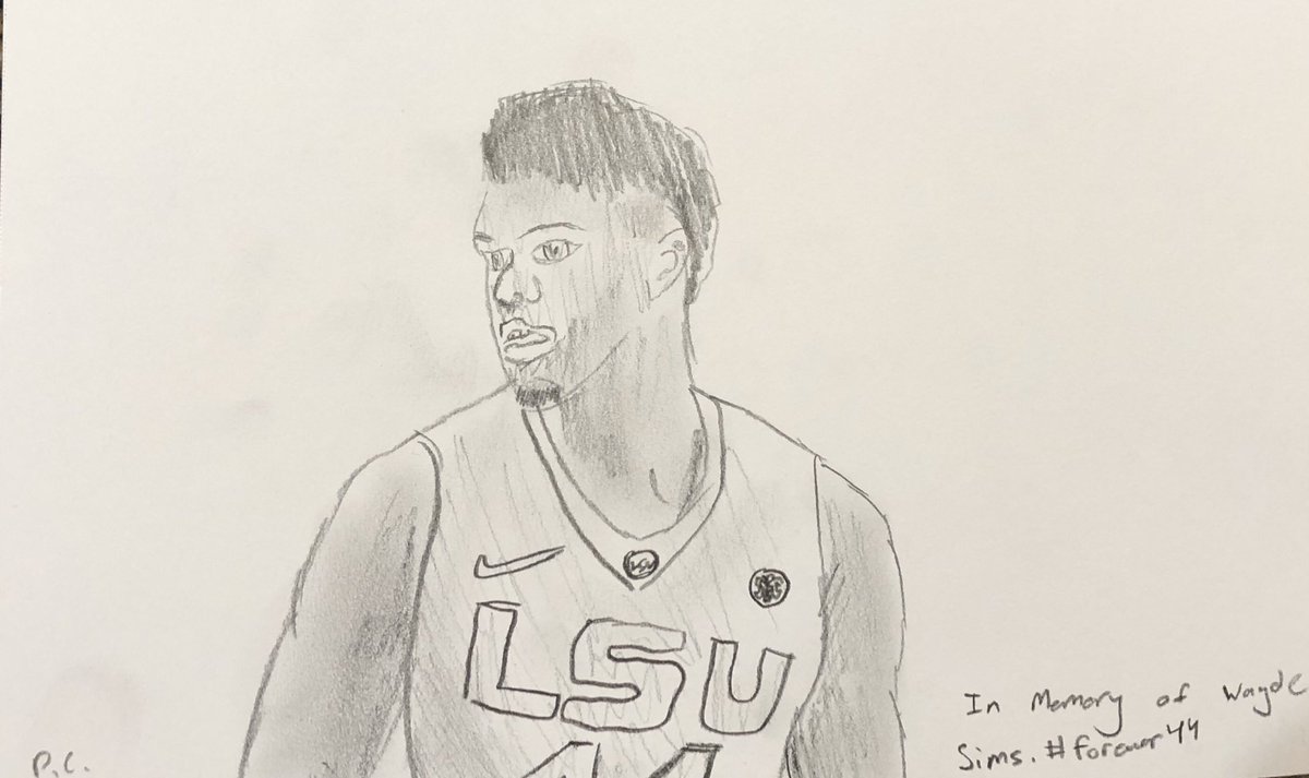 JohnRobertCrain's tweet photo. Happy #Easter Everyone! The Lord Has Risen! During #Quarantine, my youngest son has been drawing some of our favorite people. Both of us being @LSUBasketball fans, and in honor of #WaydeSims, today was #Forever44. @lsu44sims @mslsu44sims @wwadelsu @skylarmays4 #GeauxTigers #LSU https://t.co/FEkqQyUo1N