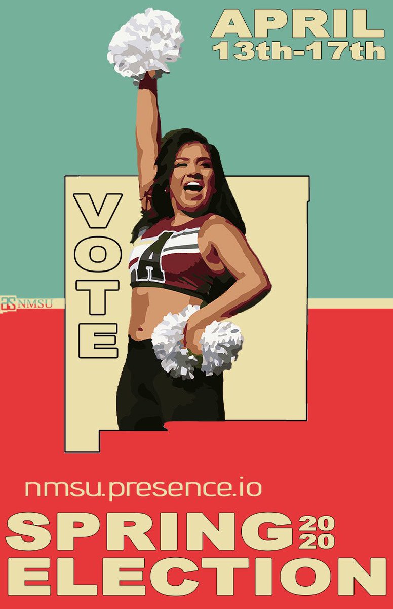ASNMSU's tweet photo. Our 2020 Spring Election Week starts tomorrow at 8am!
Students can vote through Presence at https://t.co/EJtUG4b6Zf, signing in, & filling out the “ASNMSU Spring 2020 Elections Ballot” Form
The ballot will be open until 5pm, April 17th. Make sure to VOTE! #SpringElections https://t.co/MbbI28MhkD