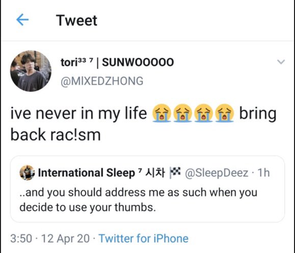 Someone said I’m too grown to reply.. and TRUST me I’m so unbothered. But I should also shed light on encouraging racism. I can deal with this, but what about the kids who can’t. This was in response to my BTS transcendent talent tweet. @/mixedzhong get this account outta here.