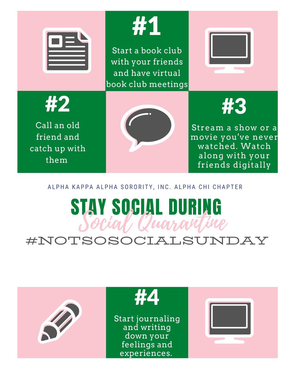 AXtra1932's tweet photo. Join The Lovely Ladies of Alpha Chi on our #NotSoSocialSunday. Here are some tips on how you can stay social during quarantine! Happy Easter! ✨#NCCU #AKA #AKAUAC #AKAUG #AKAMAR #AKAMidAtlantic #AKA1908 #HBCU https://t.co/bCv8DA7rxv