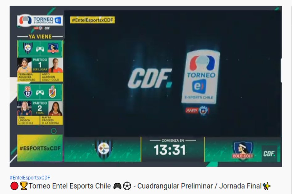 Sports Chile Twitter: „🔴🏆 ¡Se viene la jornada final! Sigue en vivo el Cuadrangular Preliminar Torneo Entel Esports Chile 🎮⚽ CDF Premium, HD, Estadio CDF y nuestras plataformas