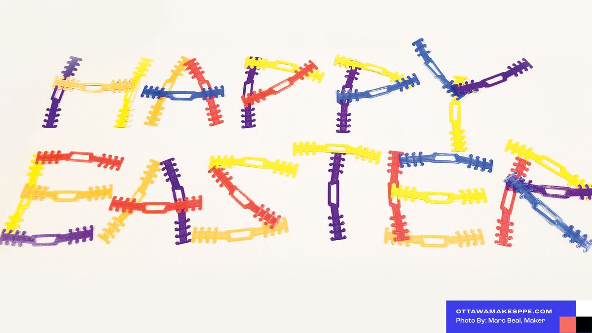 HHOttawa's tweet photo. This photo was made &amp; taken by @MarcBeal, an Ottawa Makes PPE Maker. Thank you to all the doctors, nurses, support staff, cleaners, and essential workers working tonight, Happy Easter!

If you want to learn about the Ottawa Makes PPE Initiative visit: https://t.co/9kbe1pxwQ0 https://t.co/XPT3t8fkz9