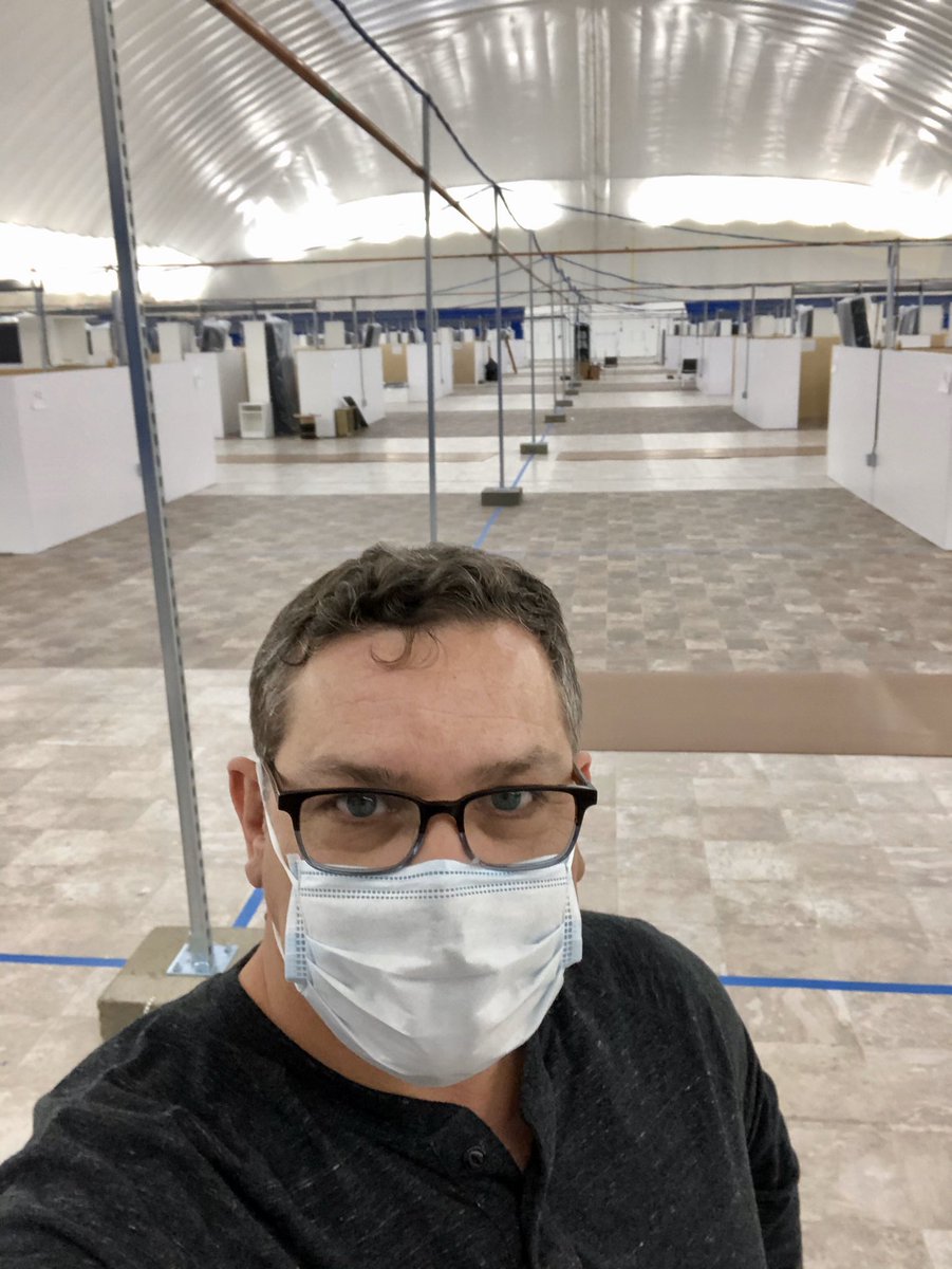 FPWellman's tweet photo. The Ryan F. Larkin NY Presbyterian Field Hospital at @Columbia is almost complete. We train our mostly military veteran staff tomorrow and accept our first COVID patients on Tuesday. This is an incredible effort that has come together in just a week and a half. More to come! https://t.co/eyAxe7Upnc