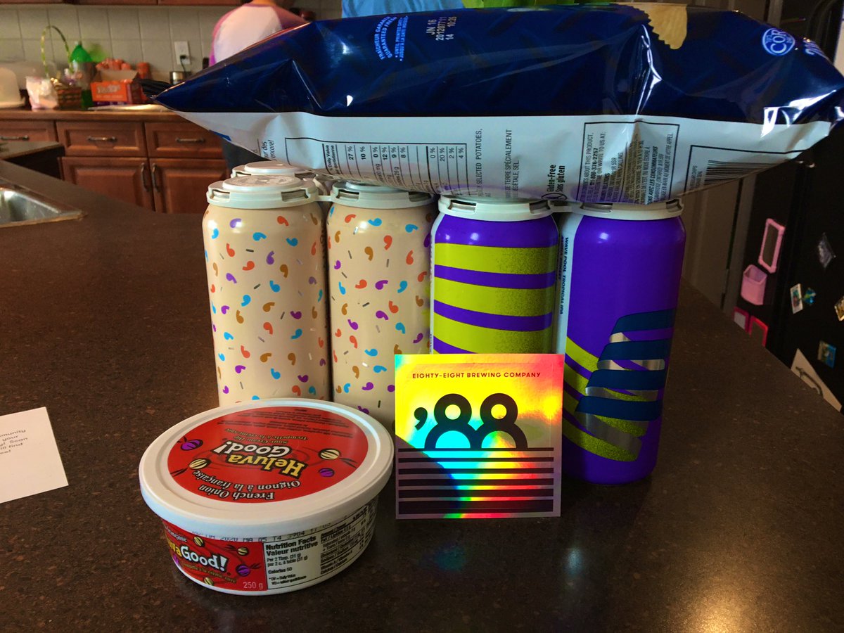 gregabby's tweet photo. Lucky # 7 local delivery. @EightyEightBrew showed up to save Easter with #easybake a salted caramel chocolate cake stout! Bonus- they deliver chips and dip too! #yycbeer #supportlocalyyceats #COVID19AB #yyc #calgarybreweries https://t.co/yQWZn2XLjn