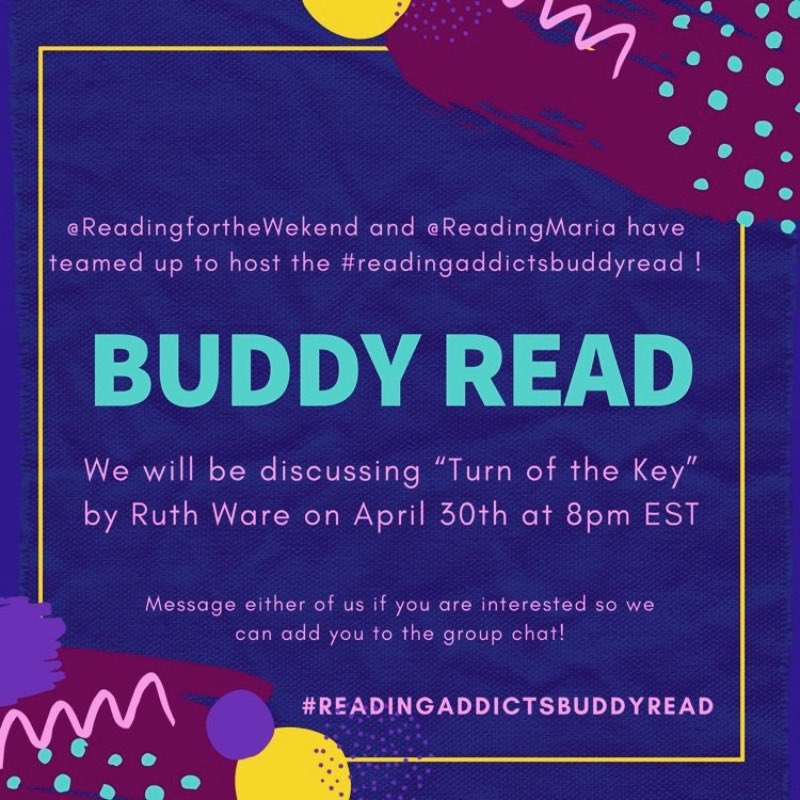 MariaZuppardi's tweet photo. Looking for a fun buddy read chat? Message me on IG (readingmaria) or Anne (readingfortheweekend) to join our discussion for Turn of the Key by @RuthWareWriter 🥰 #readingaddictsbuddyread #buddyread #mysterybook #turnofthekey https://t.co/YY9IbKidOu