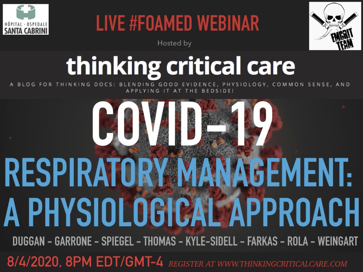MUST WATCH Video: Thinking CC COVID-19 Respiratory Management - A Physiological Approach via  @emcrit  https://emcrit.org/emcrit/covid-respiratory-management/  #COVID19FOAMIncludes  @drlauraduggan  @cameronks  @PulmCrit  @adamdavidthomas  @ThinkingCC  @EMNerd_  @emcrit My take away messages to follow in tweetorial