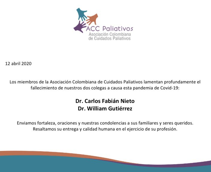 Un día triste para nuestro país, nuestras más sentidas condolencias para las familias y seres queridos de nuestros dos colegas: Carlos Fabian Nieto y William Gutierrez, las primeras víctimas fatales de la pandemia por Covid-19. Paz en su tumba 🕊#cuidateparacuidarnos