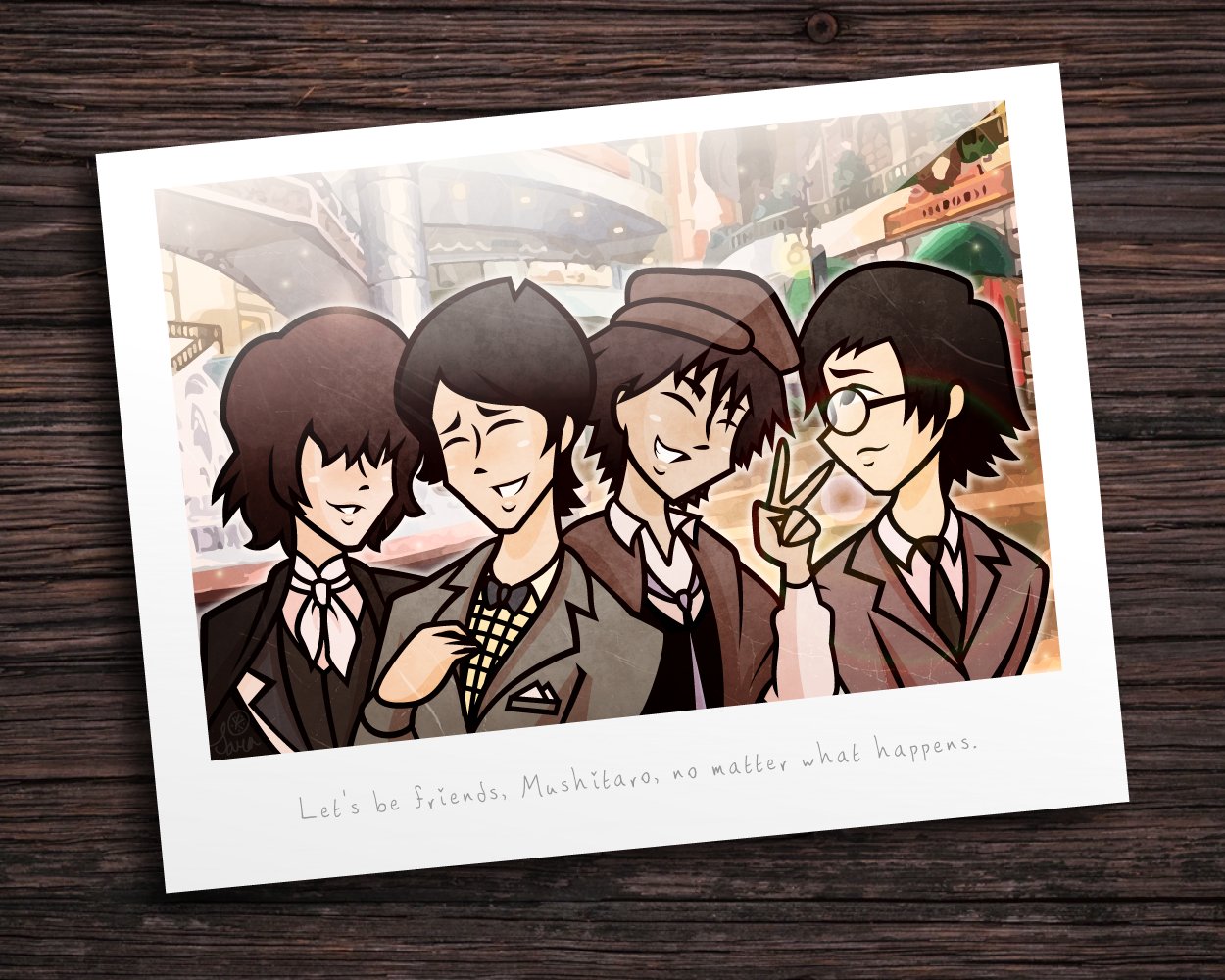 picture of oguri, poe, ango, and ranpo on the landing
