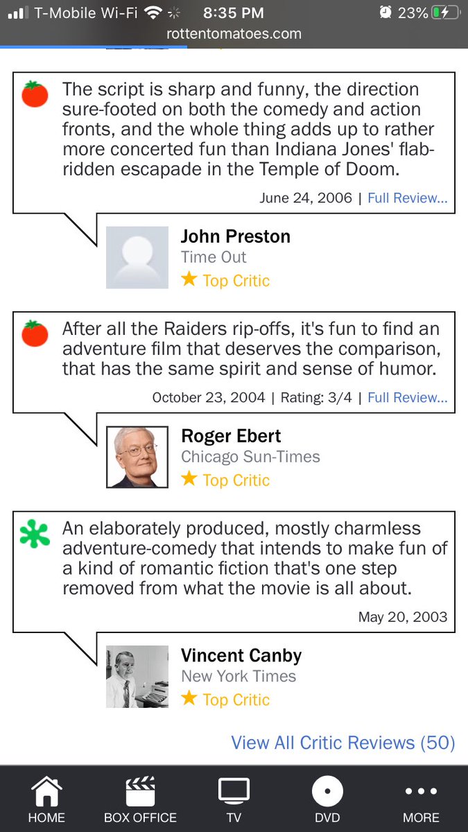 It’s got an 84% at Rotten Tomatoes out of 50 reviews, so the NYT was an outlier. Ebert liked it!