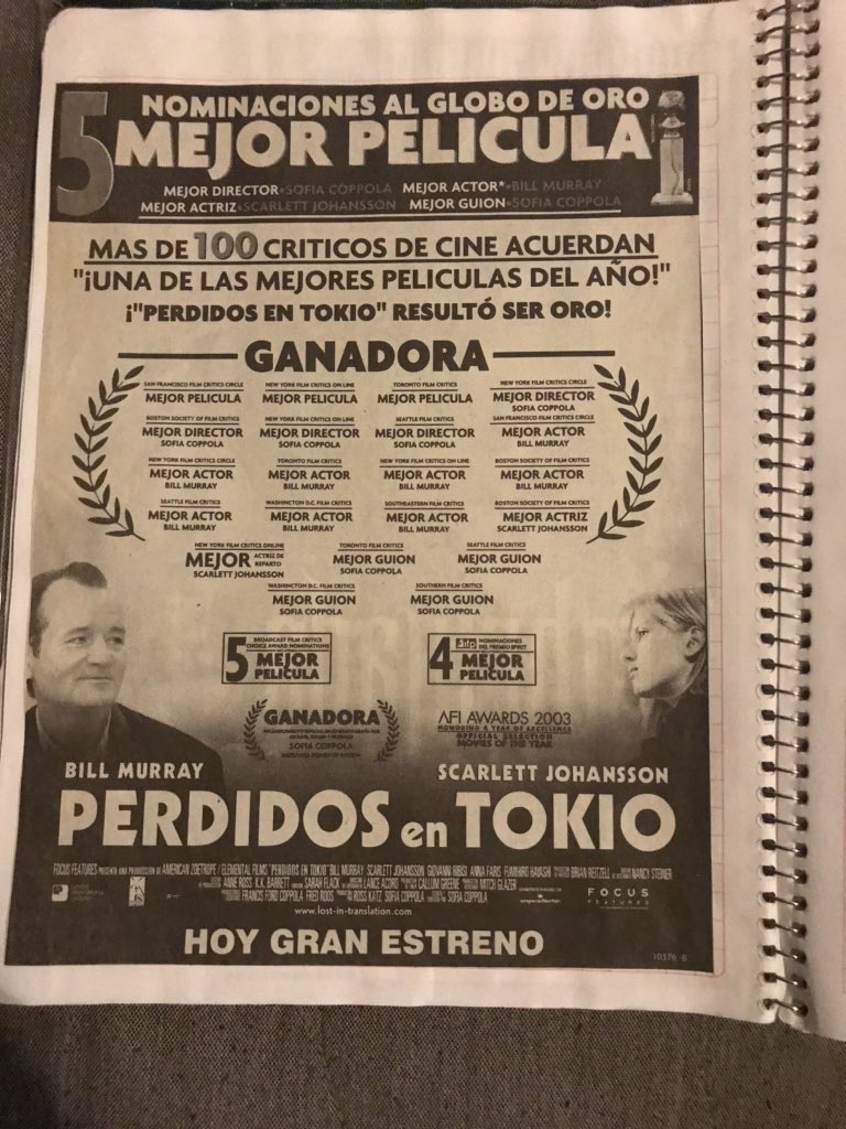 LOST IN TRANSLATION was called “Perdidos en Tokyo” (Lost in Tokyo) a very literal title.