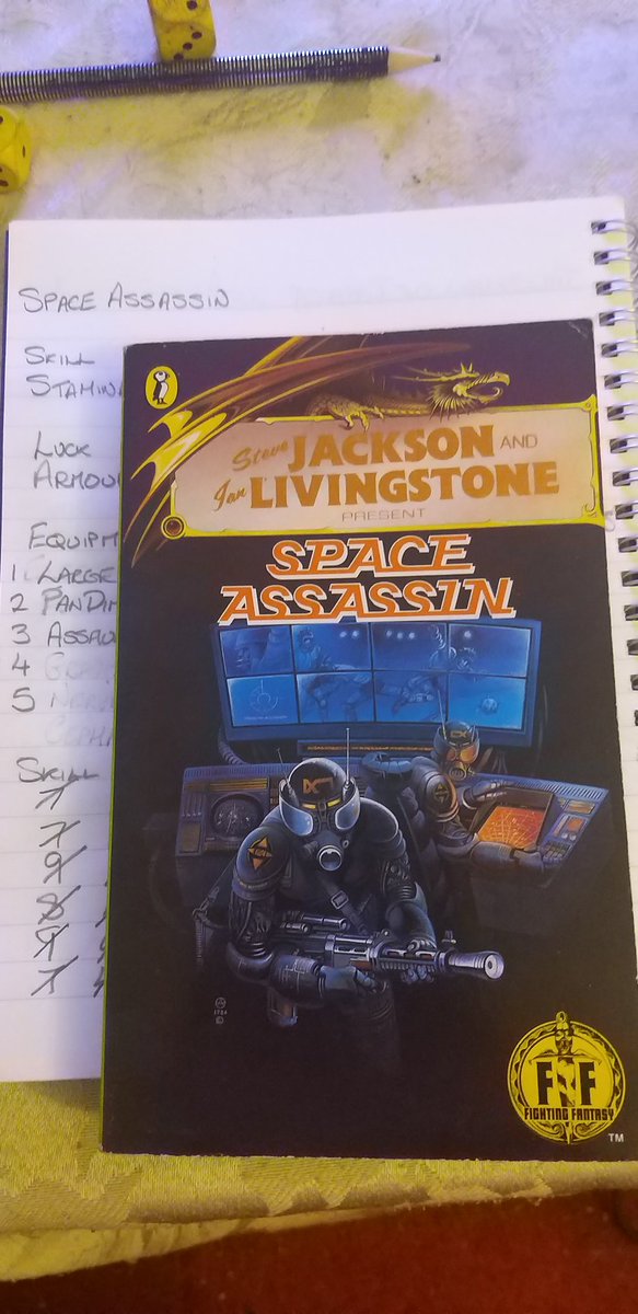 trumpetwall's tweet photo. An insane evil genius threatening to destroy all life on a planet, blasters,
a metaphysically inclined robot pilot, an inexplicable landscape in a spaceship.The Pan-dimensional Homing Device.
#1amgamebooktime #fightingfantasy #spaceassassin #success #iwantacephalosquirrel https://t.co/yCkVNzHKR0